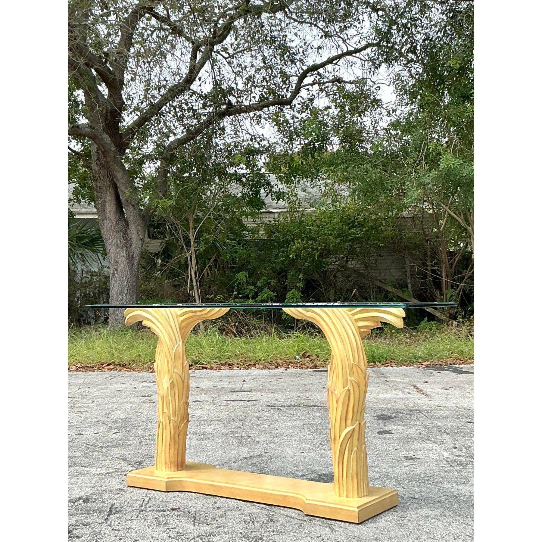 Vintage Regency Plaster Frond Console Table After Serge Roche In Good Condition For Sale In west palm beach, FL