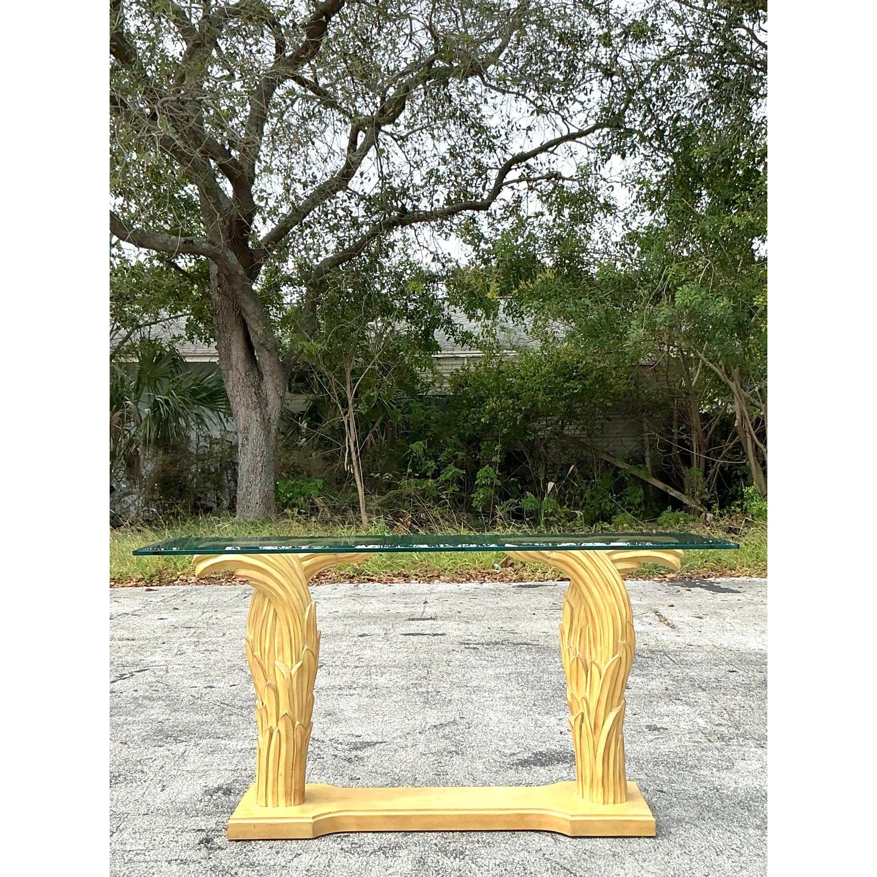 Vintage Regency Plaster Frond Console Table After Serge Roche For Sale 1