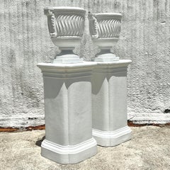 Vintage Regency Plaster Over Fiberglass Pedestal Urns - a Pair