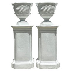 Vintage Regency Plaster Over Fiberglass Pedestal Urns - a Pair