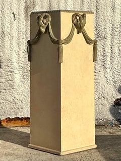 Vintage Regency Plaster Over Fiberglass Rams Head Pedestal