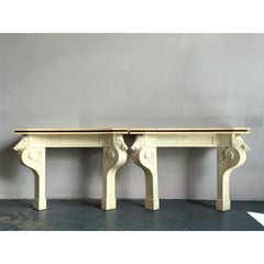 Vintage Regency Plaster Over Wood Boar Console Table - A Pair