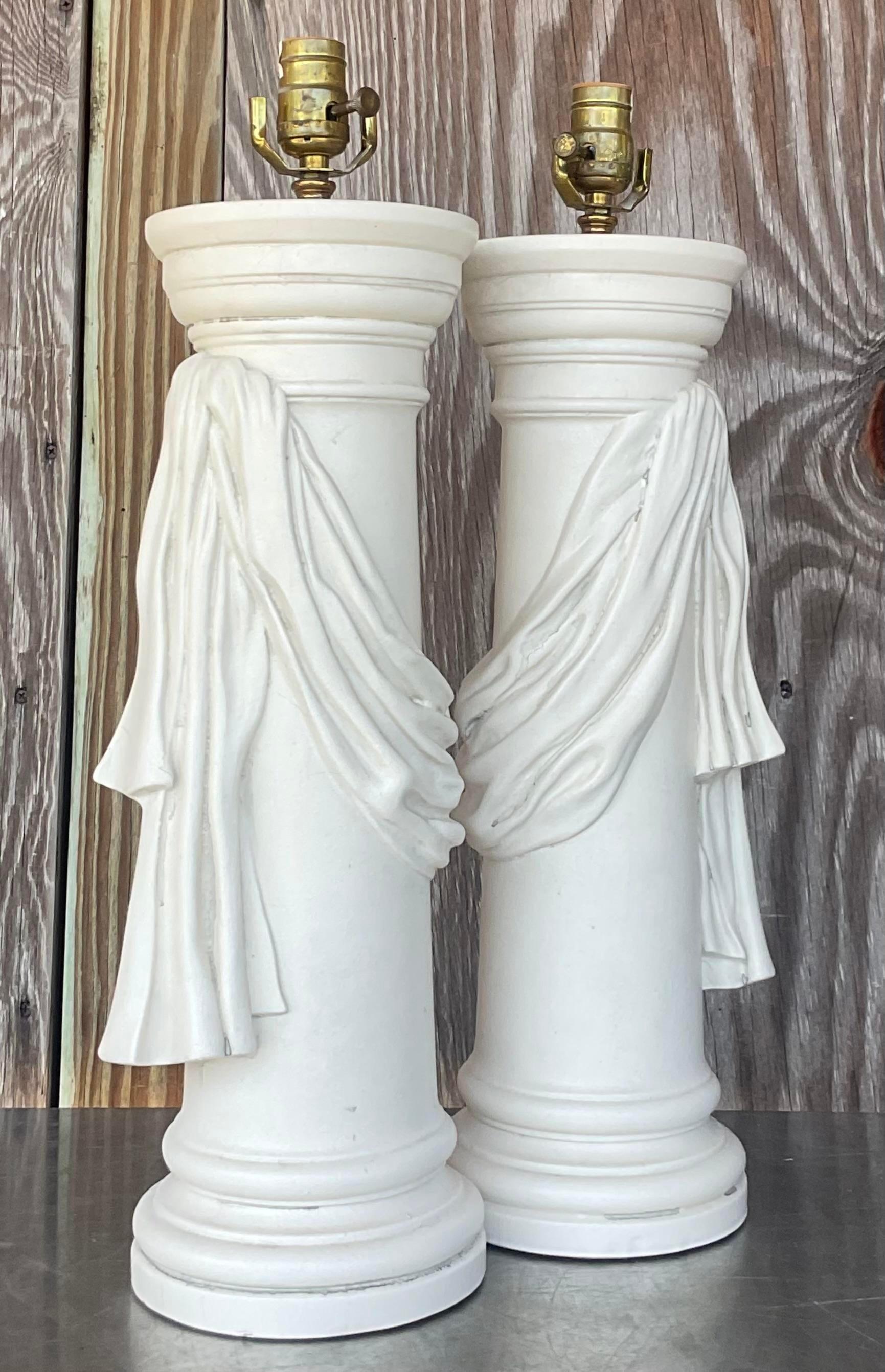 American Vintage Regency Plaster Swag Lamps - a Pair For Sale