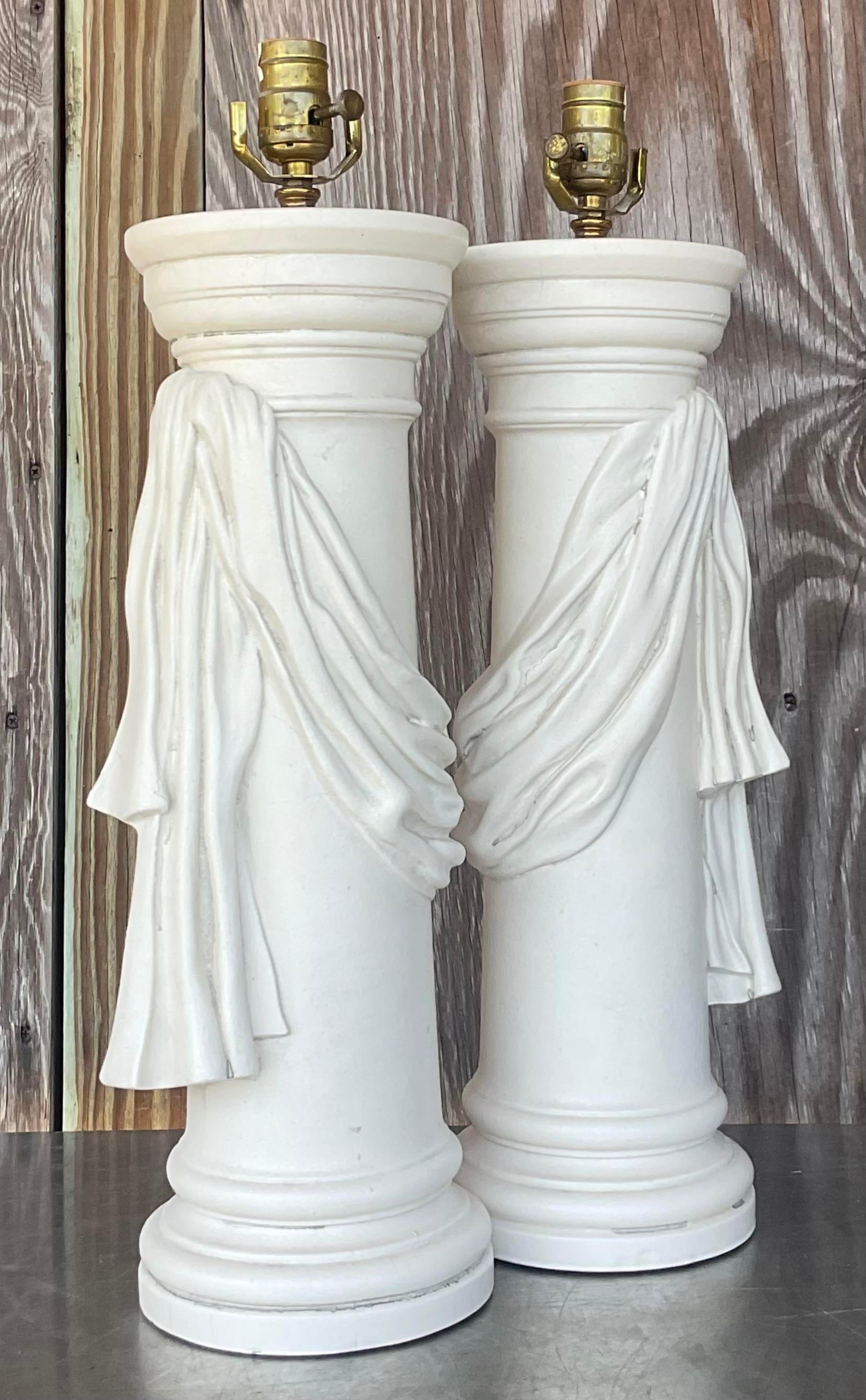Vintage Regency Plaster Swag Lamps - a Pair In Good Condition For Sale In west palm beach, FL