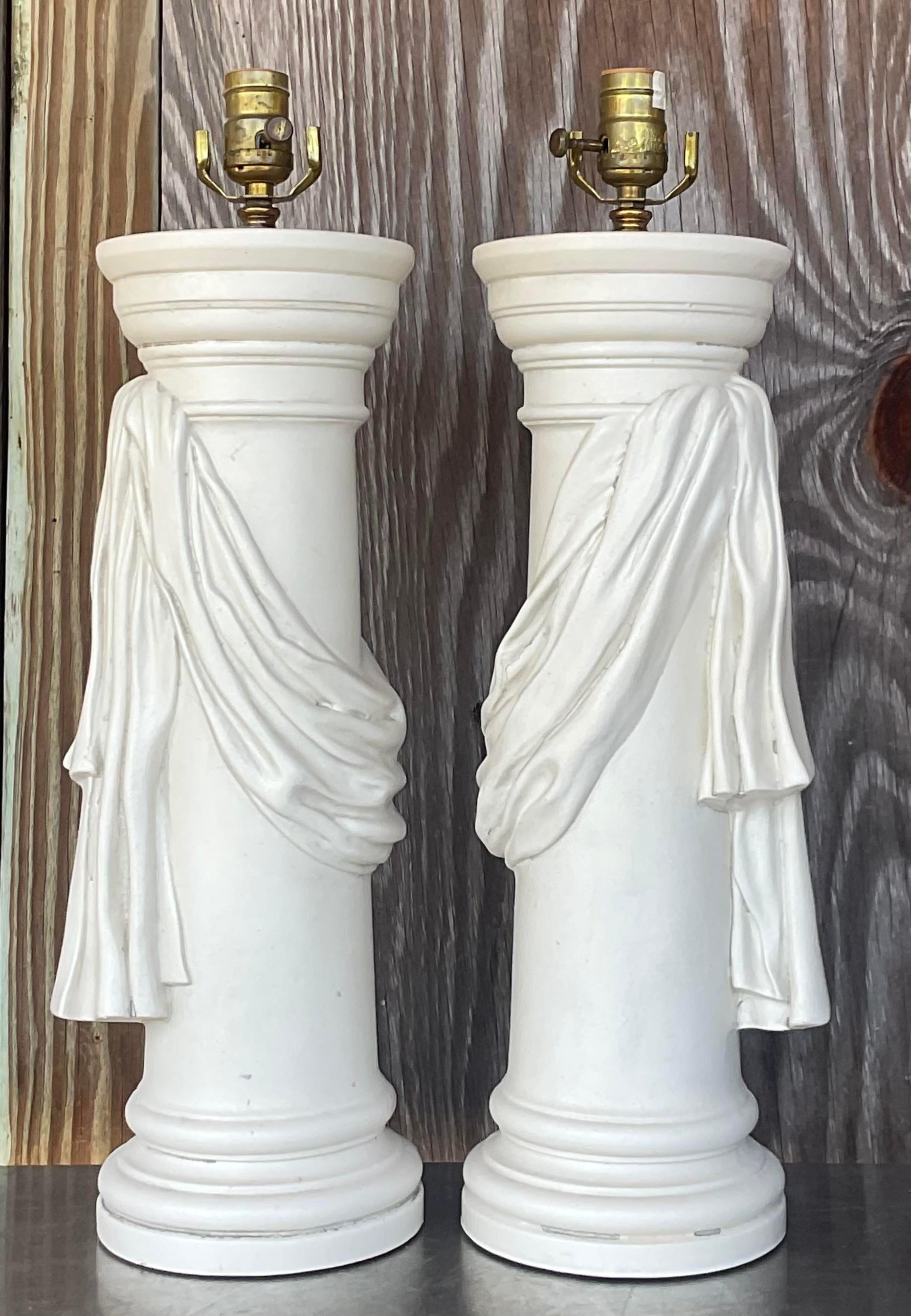 20th Century Vintage Regency Plaster Swag Lamps - a Pair For Sale