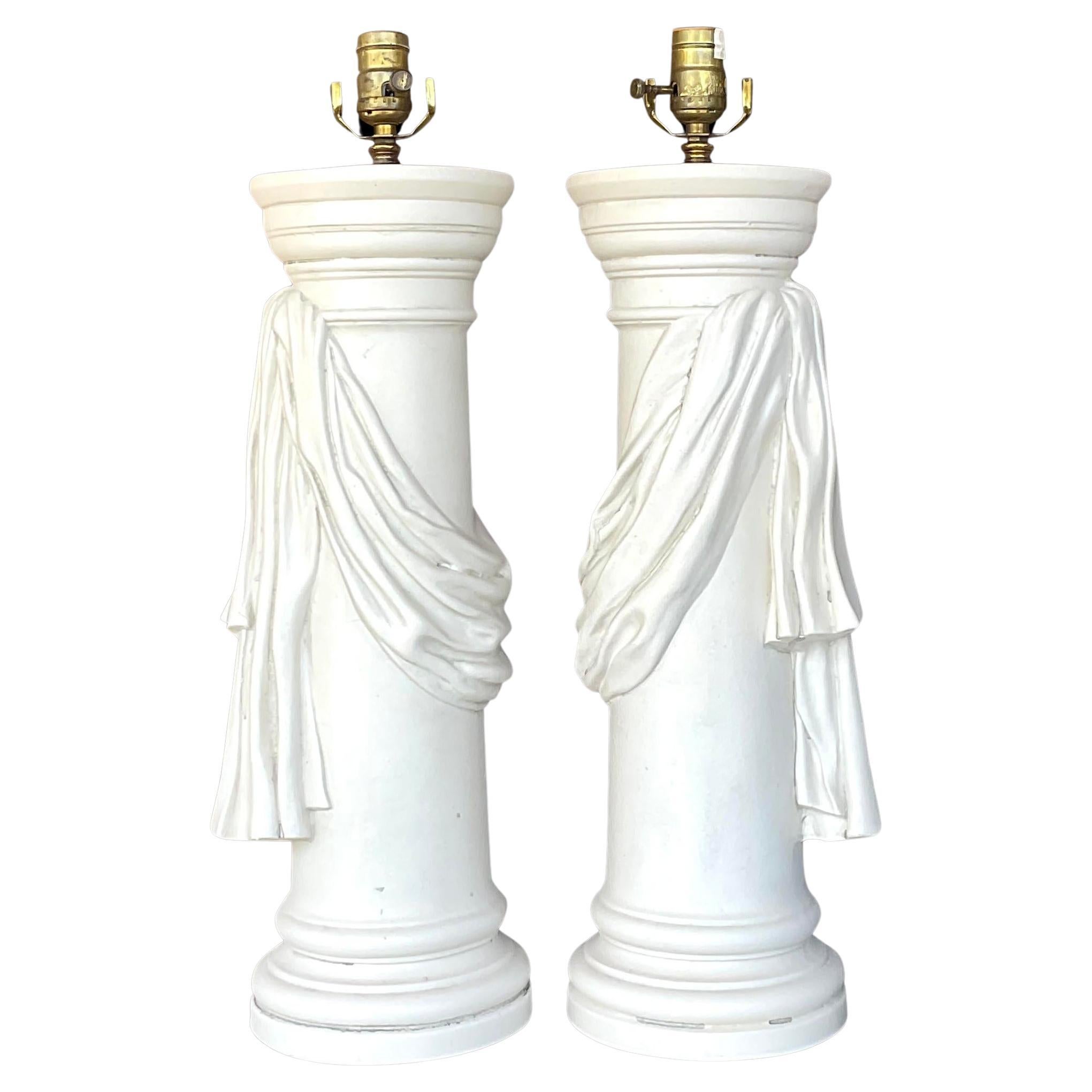 Vintage Regency Plaster Swag Lamps - a Pair For Sale