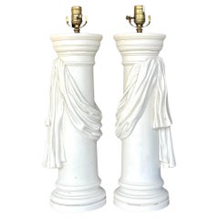 Vintage Regency Plaster Swag Lamps - a Pair