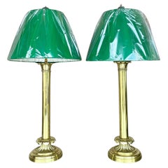 Lampes chandeliers Regency vintage en laiton poli avec abat-jour vert billard