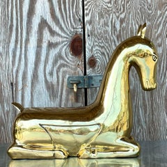 Vintage Regency Polished Brass Horse After Maitland Smith