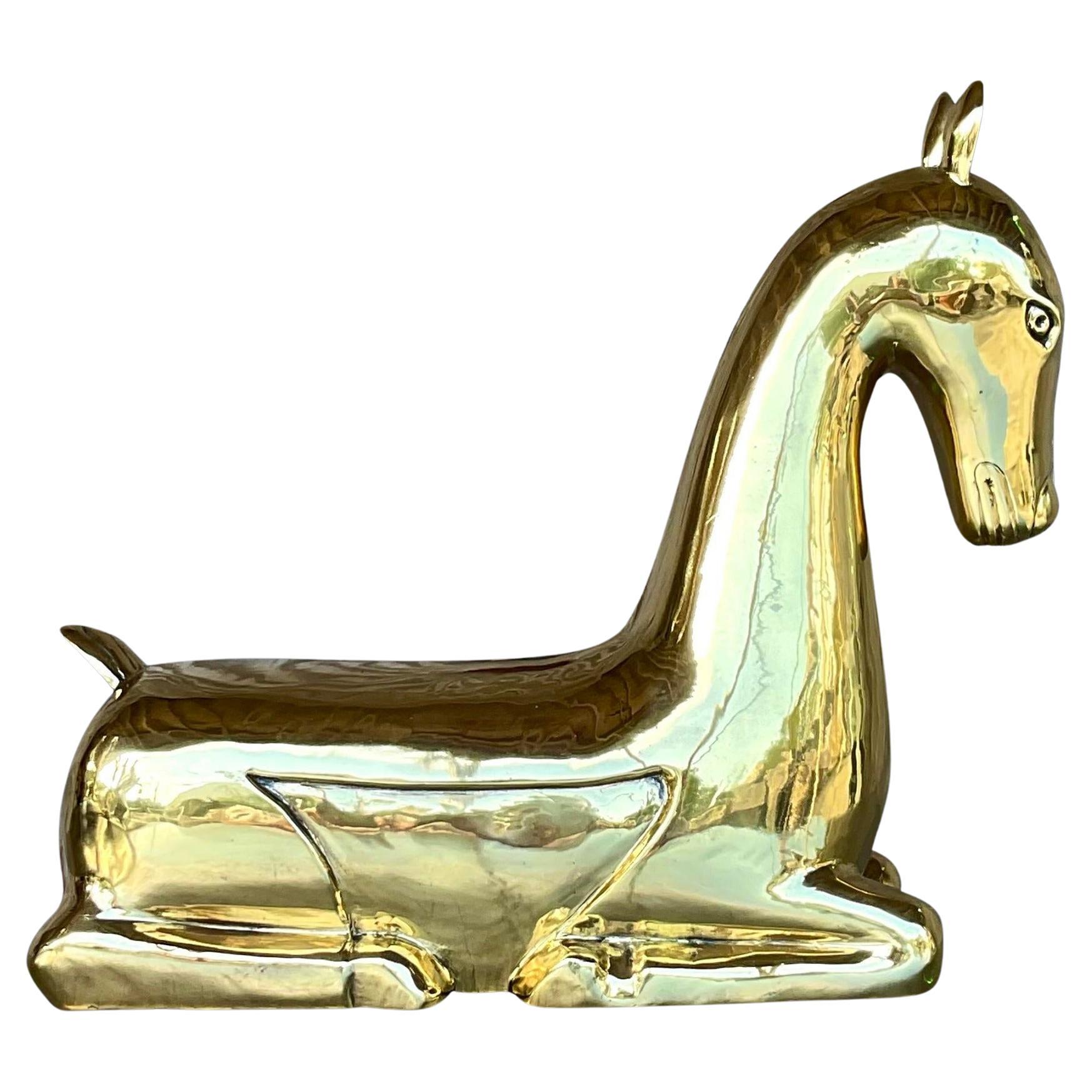 Vintage Regency Polished Brass Horse After Maitland Smith For Sale