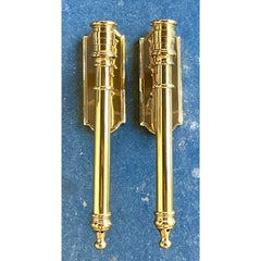 Vintage Regency Polished Brass Hurricane Candle Sconces