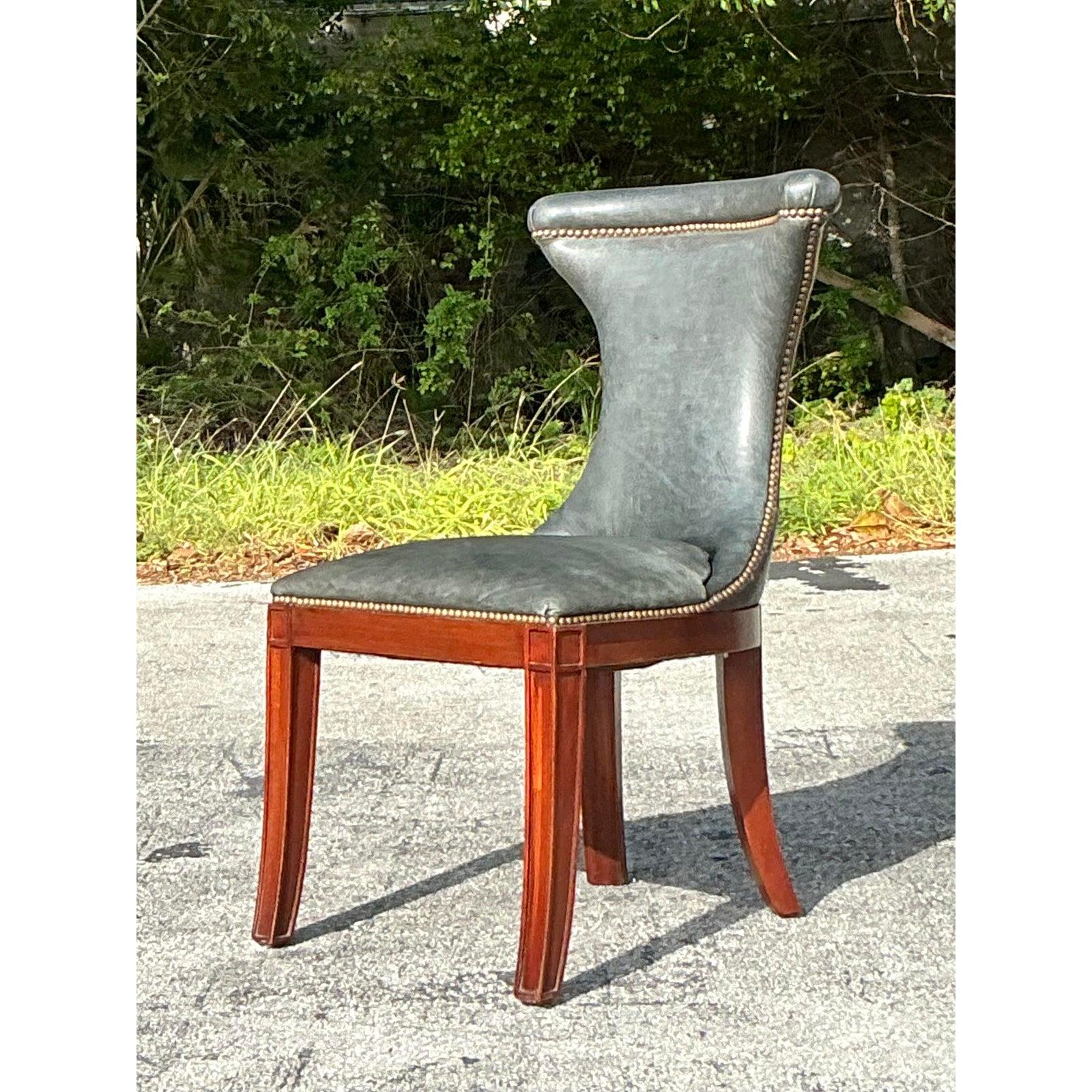 American Classical Vintage Regency Polo Ralph Lauren Leather Highgate” Dining Chair For Sale