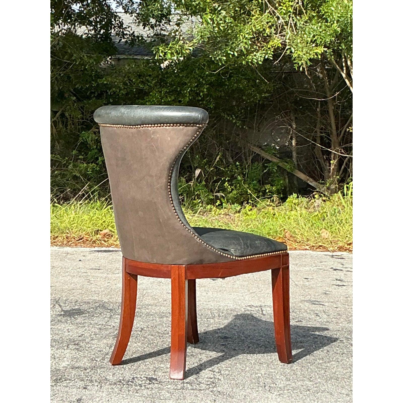 Vintage Regency Polo Ralph Lauren Leather Highgate” Dining Chair In Good Condition For Sale In west palm beach, FL