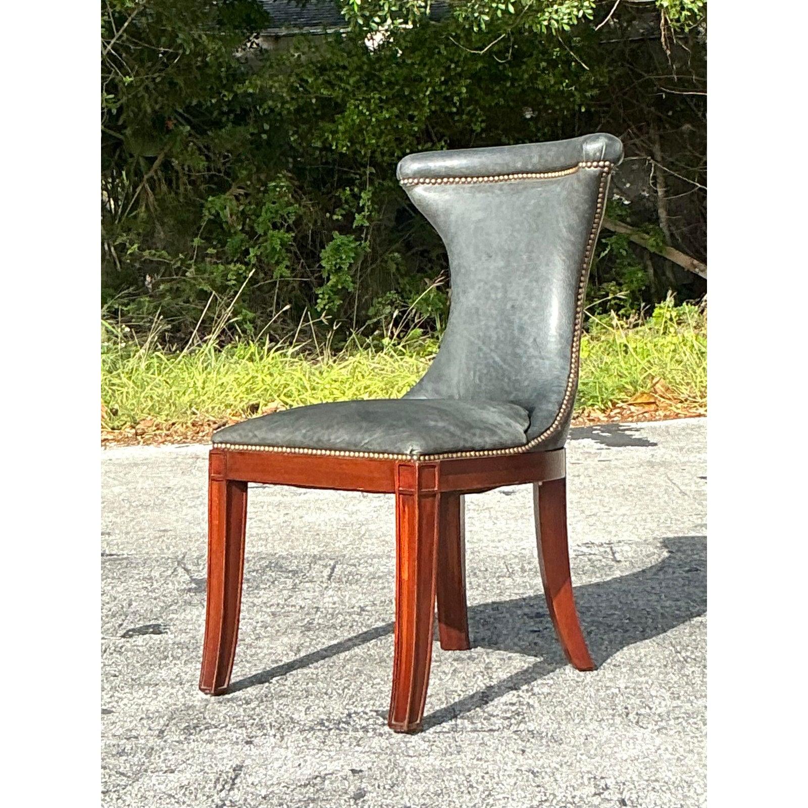 20th Century Vintage Regency Polo Ralph Lauren Leather Highgate” Dining Chair For Sale