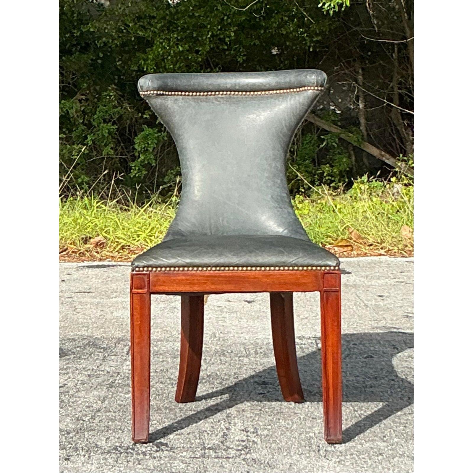 Vintage Regency Polo Ralph Lauren Leather Highgate” Dining Chair For Sale 3