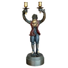 Vintage Regency Polychrome Monkey Candlestick