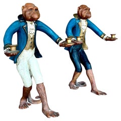 Vintage Regency Polychrome Monkey Candlesticks After Hubbe - Set of 2