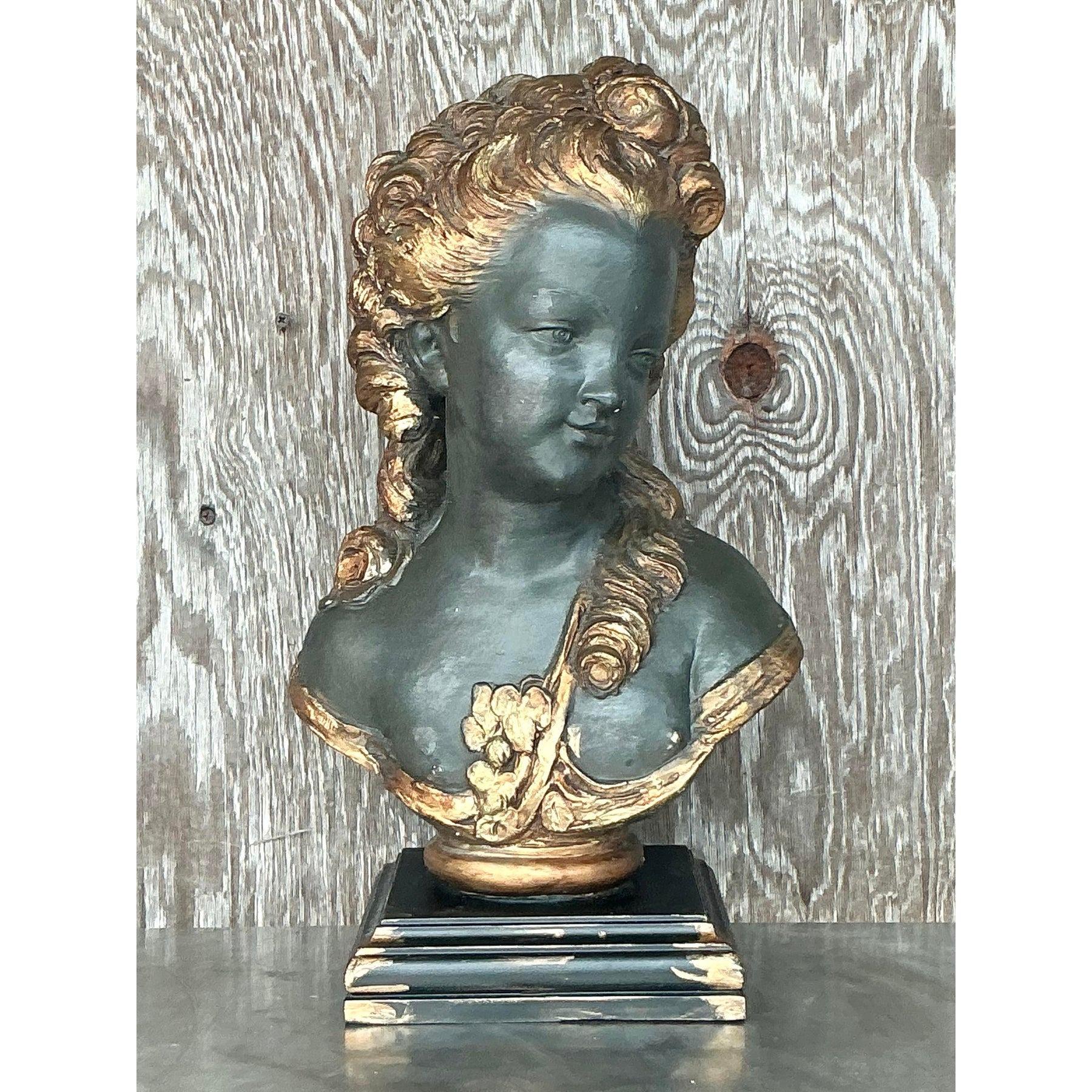 Intonaco Busto di donna in gesso policromato d'epoca Regency in vendita