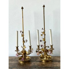 Vintage Regency Porcelain Roses Lamps