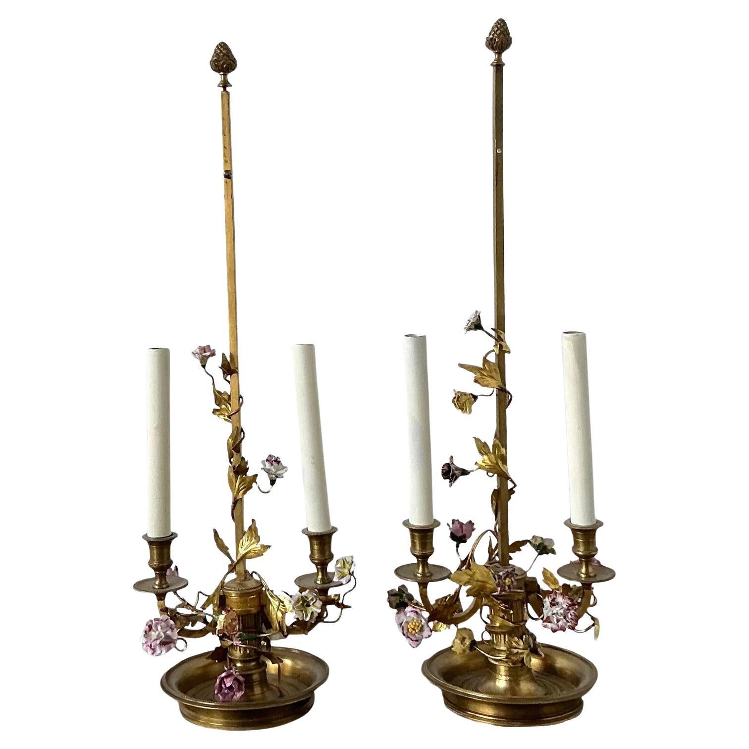 Vintage Regency Porcelain Roses Lamps For Sale