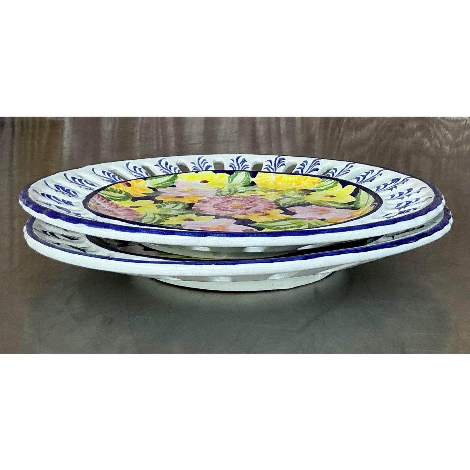 Vintage Regency Portuguese Floral Ceramic Plates - Set of 2 For Sale 3