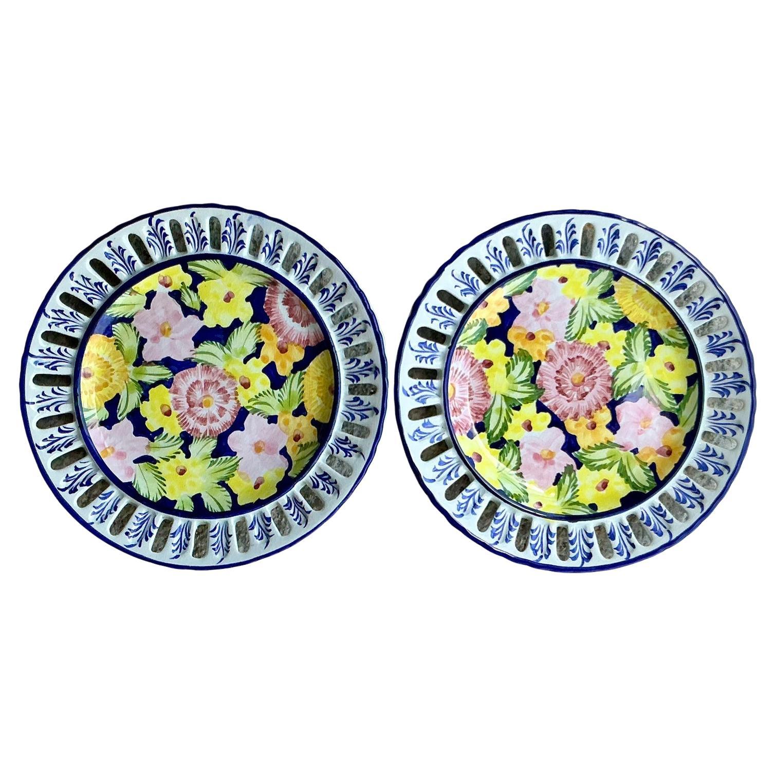 Vintage Regency Portuguese Floral Ceramic Plates - Set of 2