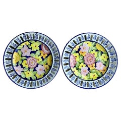 Vintage Regency Portuguese Floral Ceramic Plates - Set of 2
