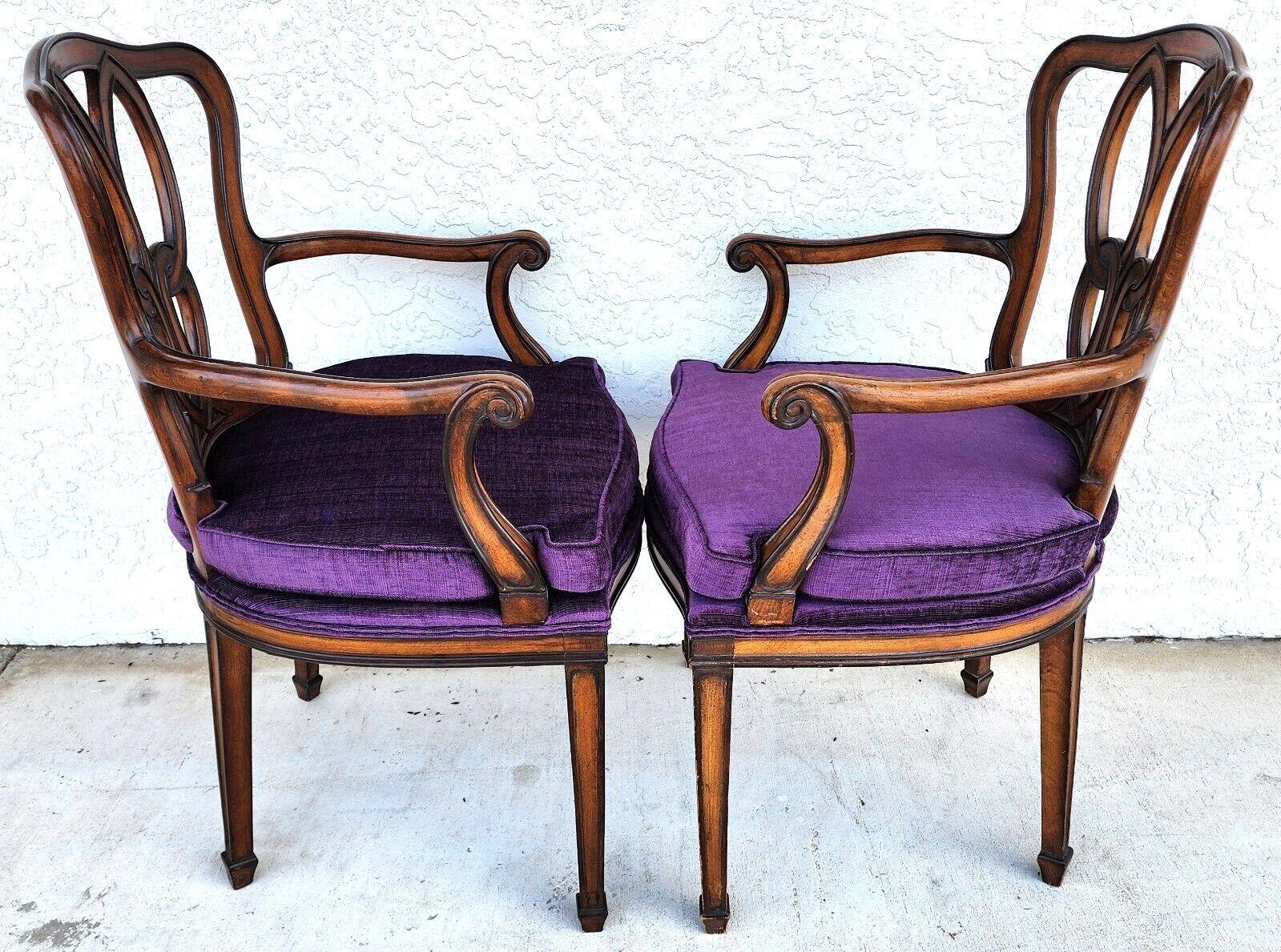 Walnut Vintage Regency Pretzel Back Armchairs Dining Accent Set of 2 For Sale