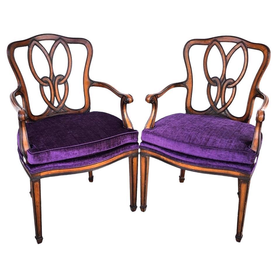 Vintage Regency Pretzel Back Armchairs Dining Accent Set of 2 For Sale