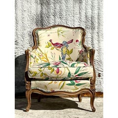 Vintage Regency Printed Botanical Polished Cotton Bergere Chair