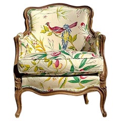 Vintage Regency Printed Botanical Polished Cotton Bergere Chair