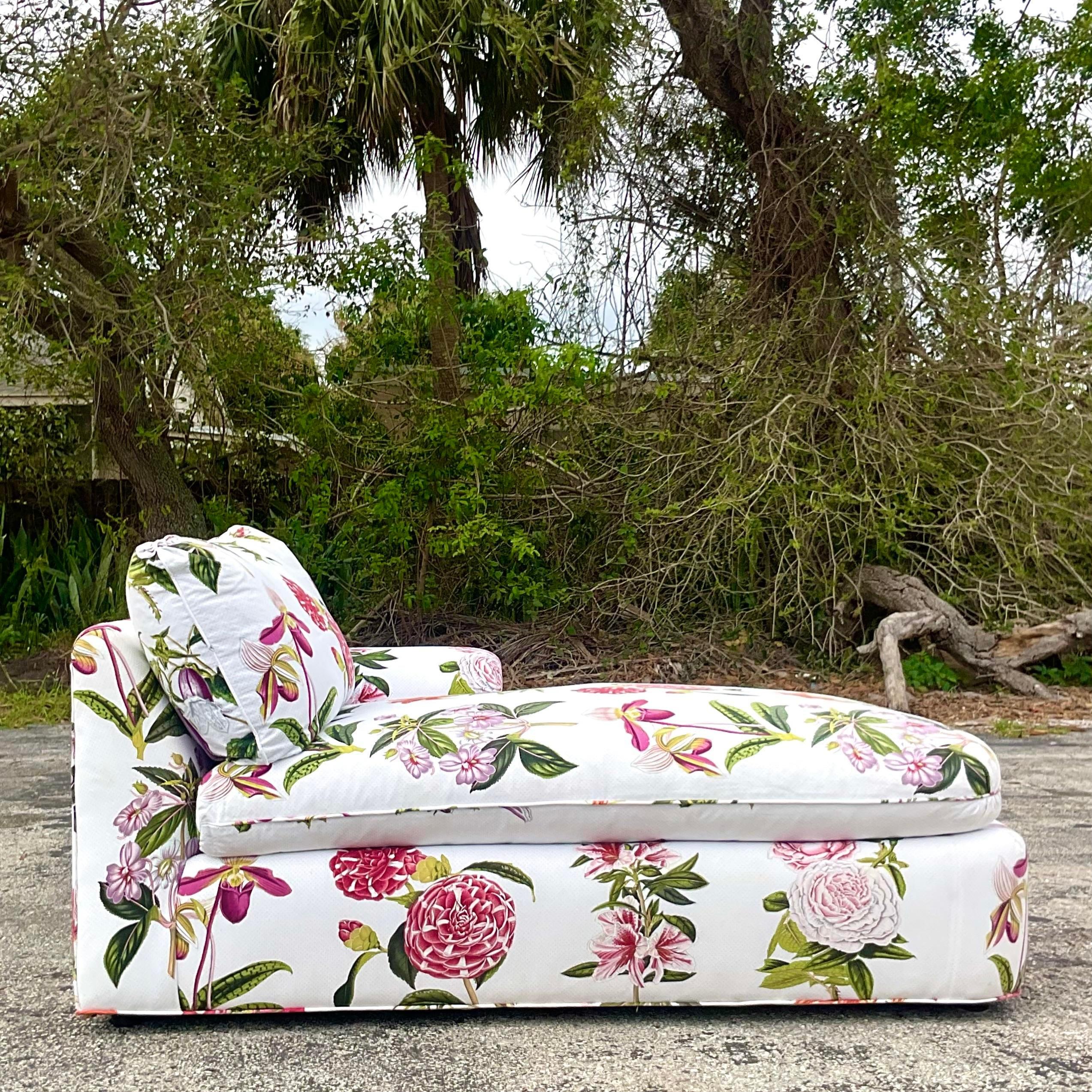 Contemporary Vintage Regency Printed Floral Down Chaise Lounge