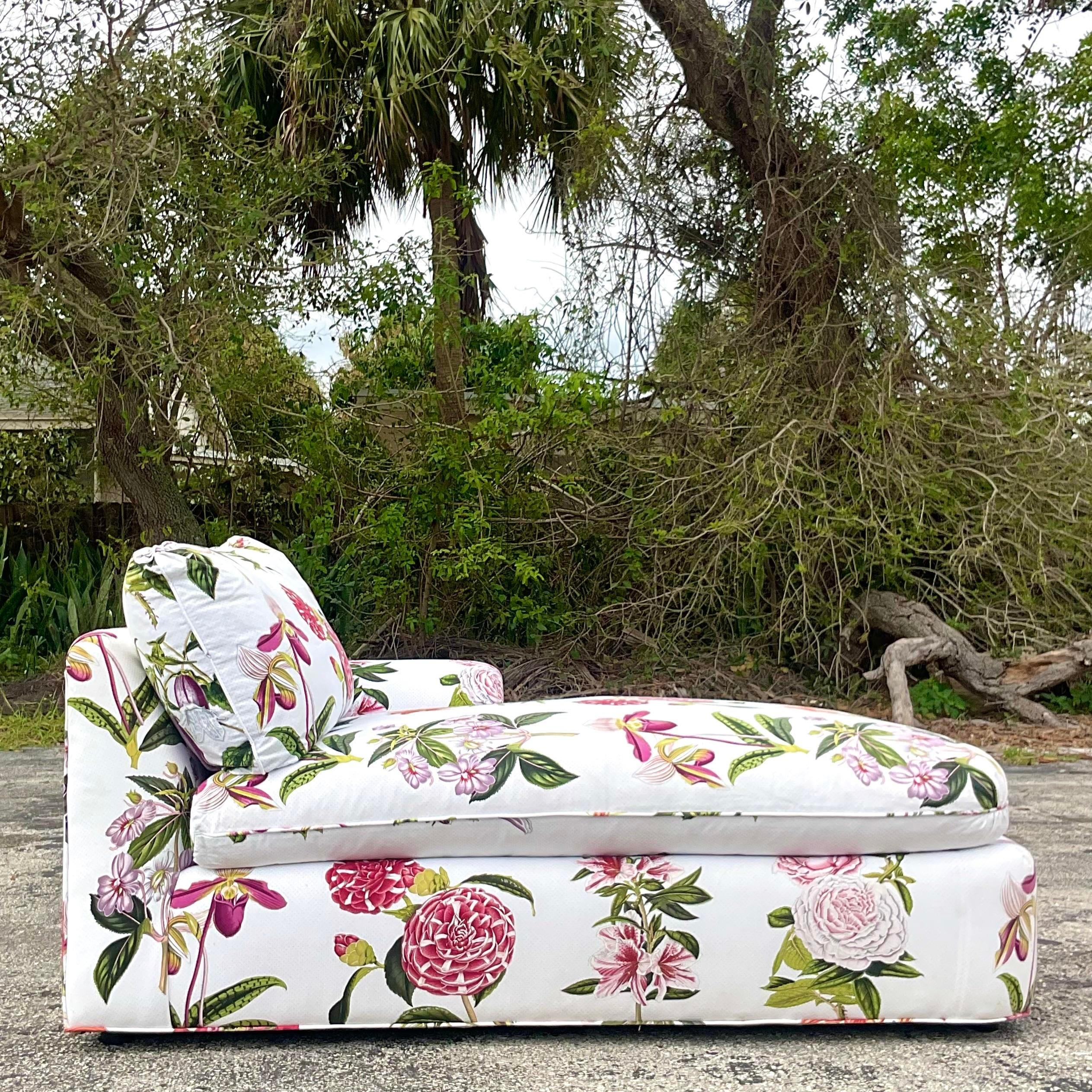 Cotton Vintage Regency Printed Floral Down Chaise Lounge