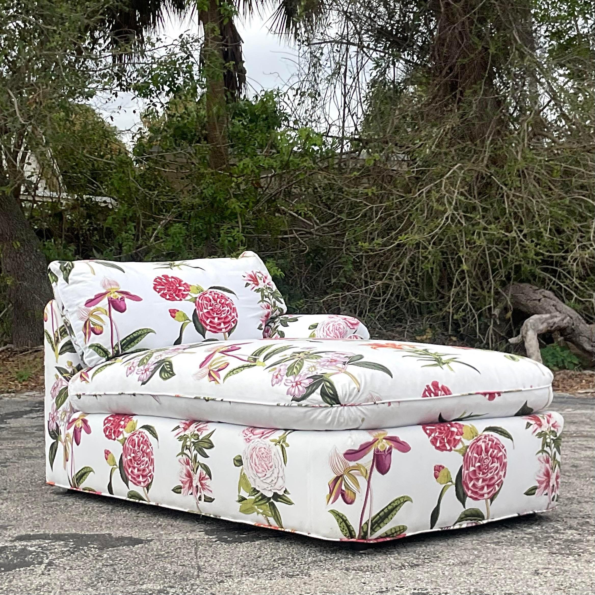 Vintage Regency Printed Floral Down Chaise Lounge 1
