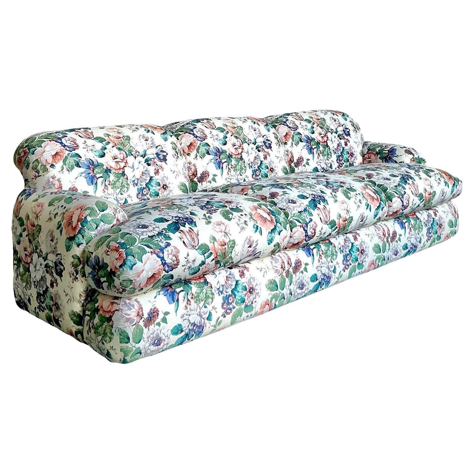 Vintage Regency Printed Floral Sofa For Sale