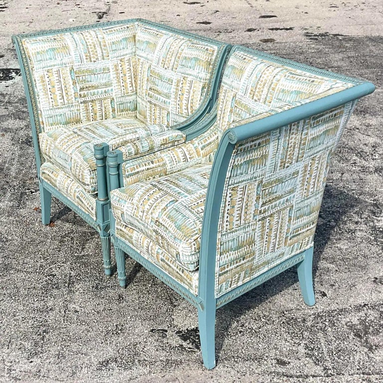 Vintage Regency Printed Sectional Loveseat Set For Sale at 1stDibs