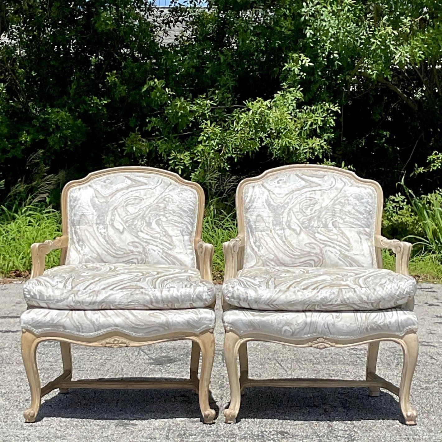 Sedie Bergere stampate Regency d'epoca - una coppia In condizioni buone in vendita a west palm beach, FL