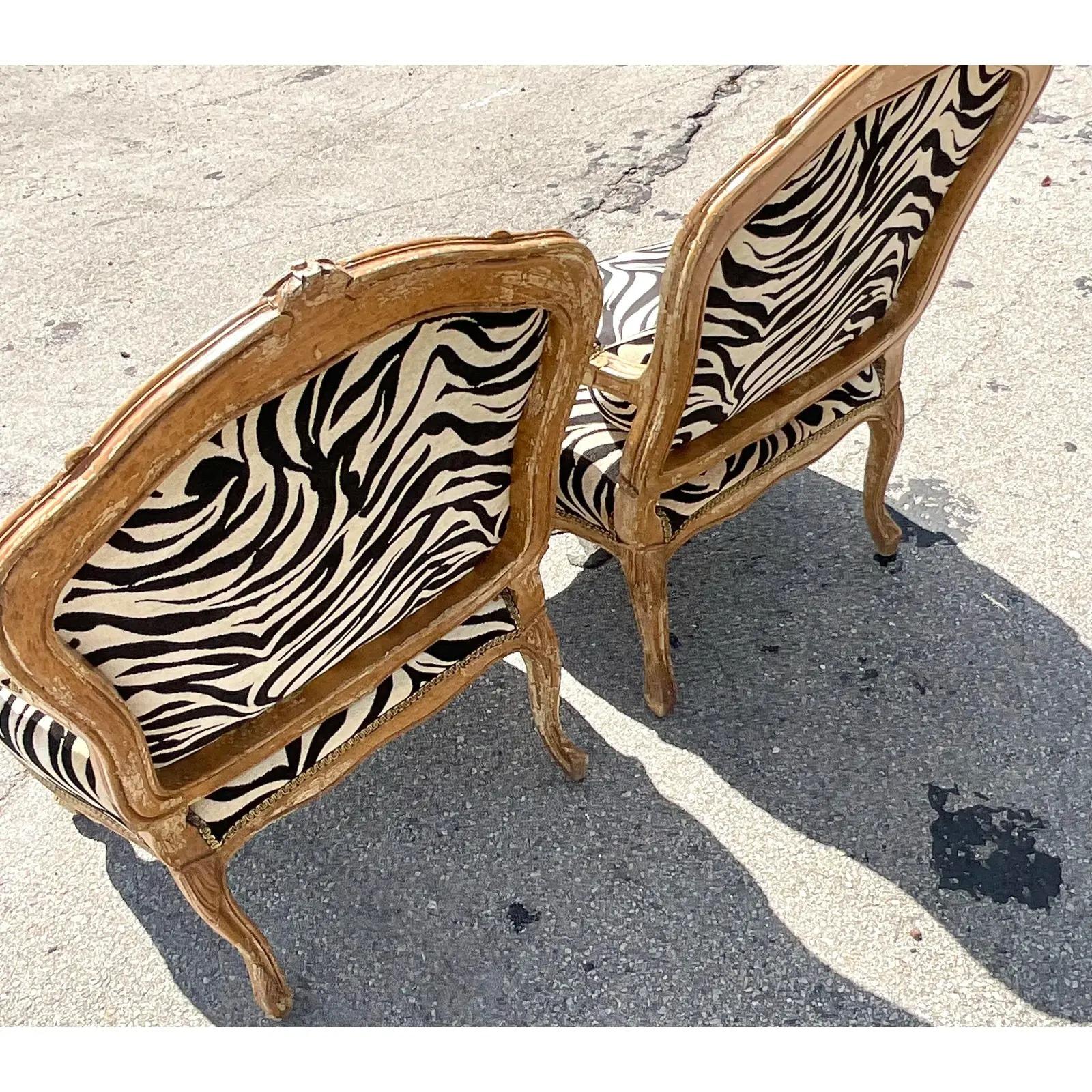 Vintage Regency Printed Zebra Bergere Chairs, a Pair 1