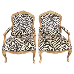 Vintage Regency Printed Zebra Bergere Chairs, a Pair
