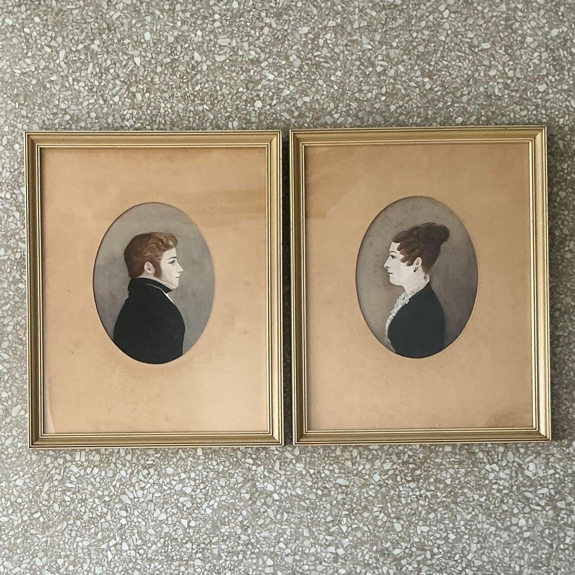 Vintage Regency-Porträts auf Papier im Regency-Stil im Zustand „Gut“ im Angebot in west palm beach, FL