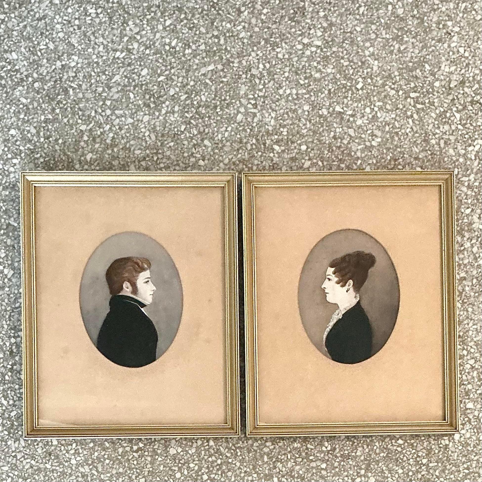 Vintage Regency-Porträts auf Papier im Regency-Stil (20. Jahrhundert) im Angebot