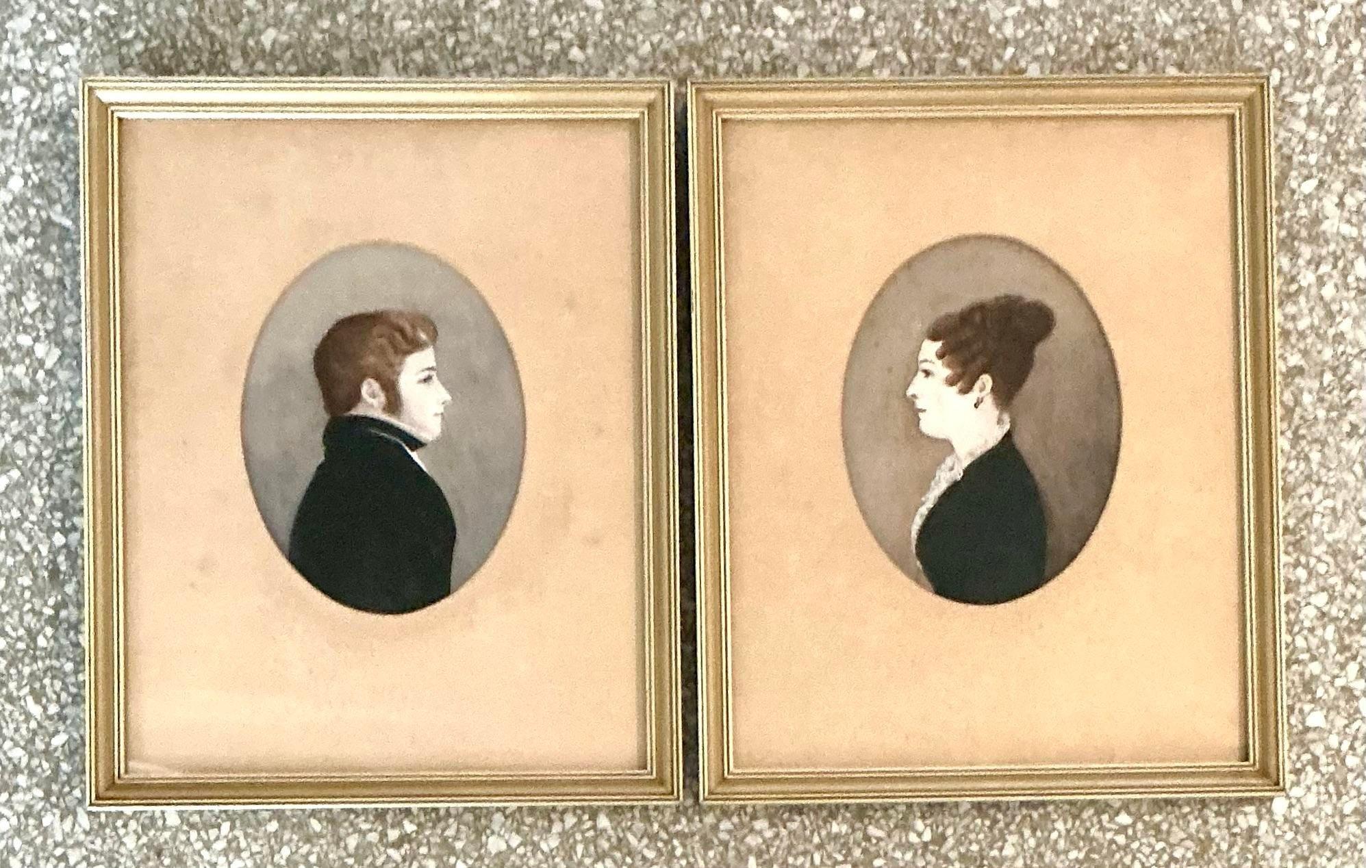 Vintage Regency-Porträts auf Papier im Regency-Stil (Glas) im Angebot