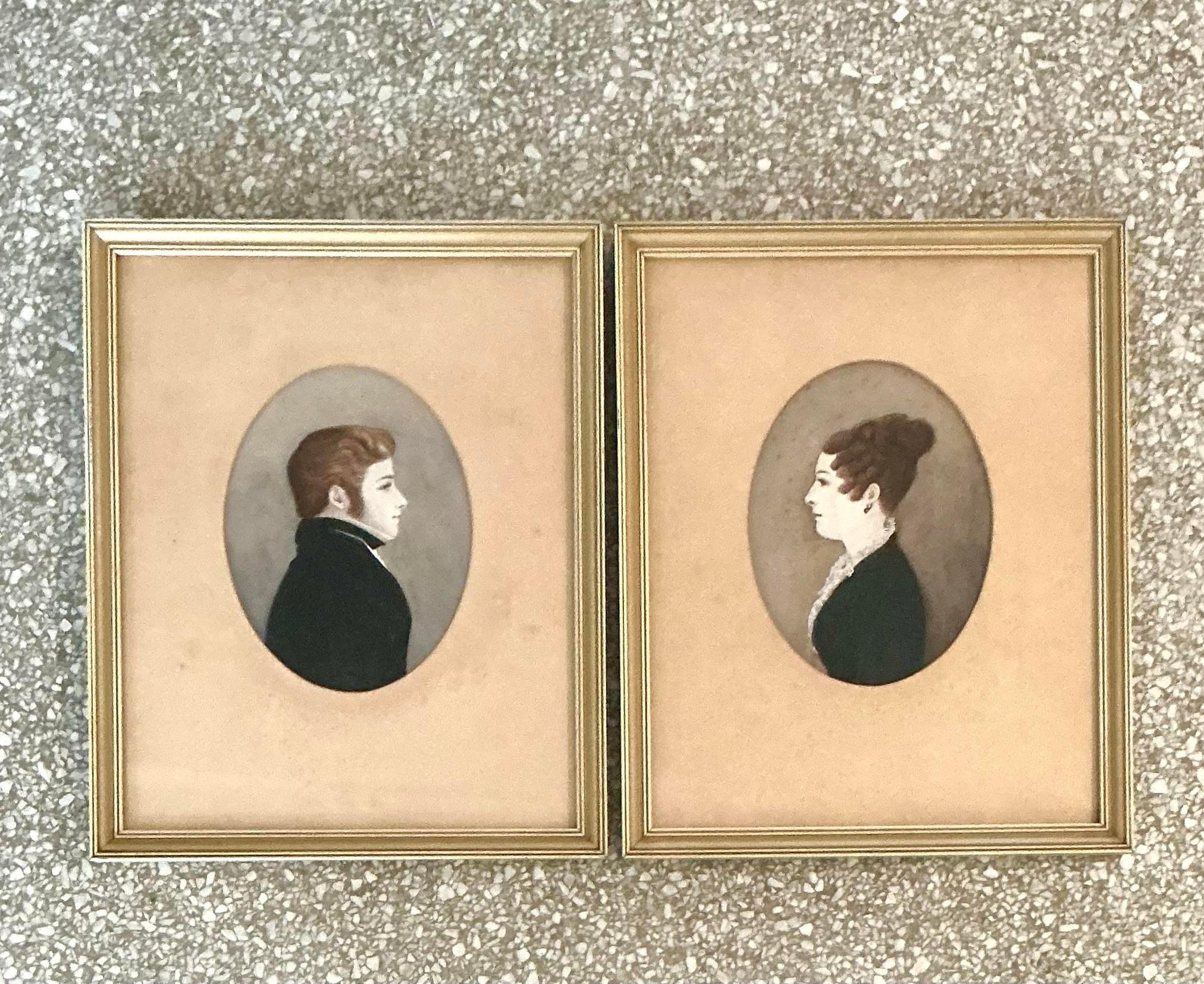 Vintage Regency-Porträts auf Papier im Regency-Stil im Angebot 1