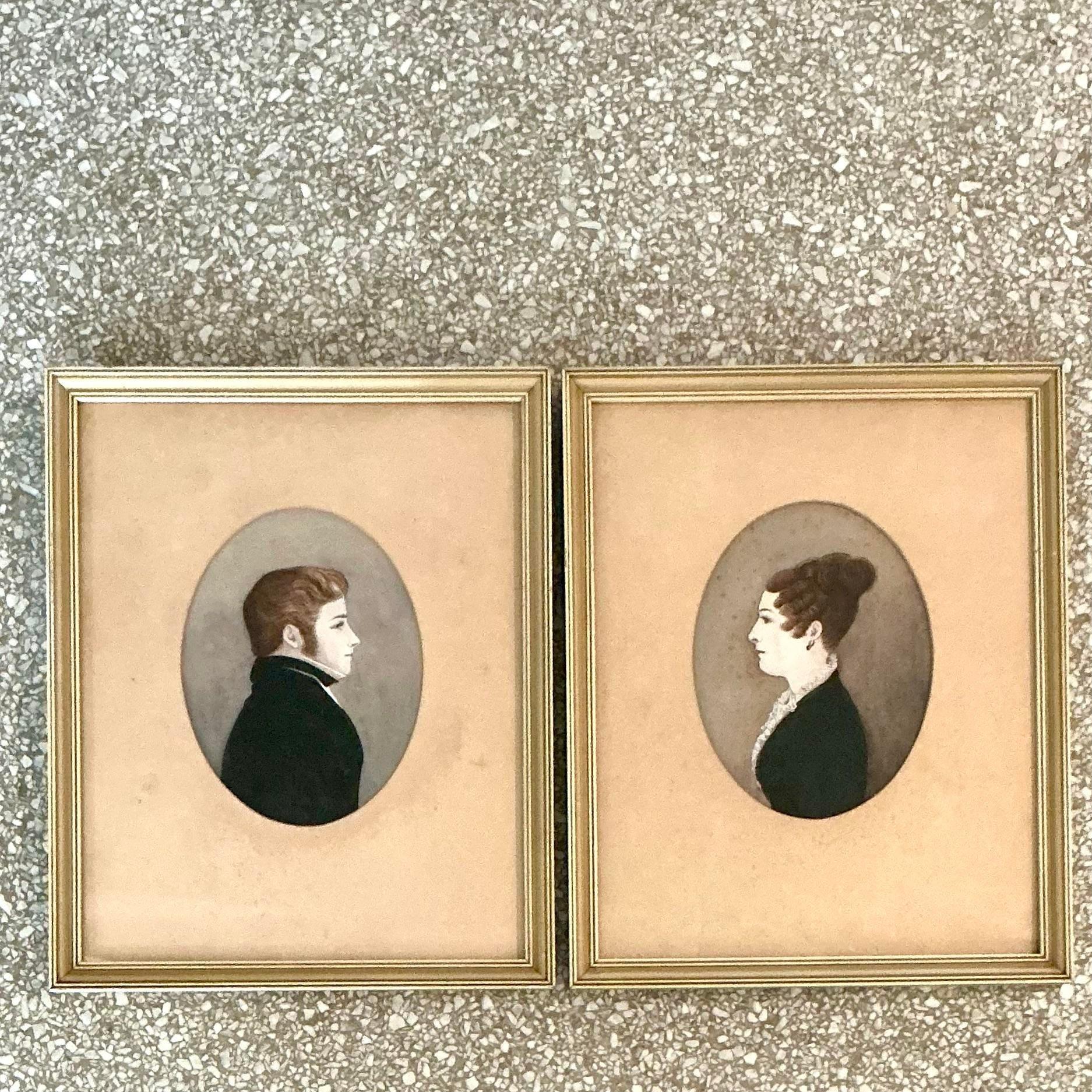 Vintage Regency-Porträts auf Papier im Regency-Stil im Angebot 2