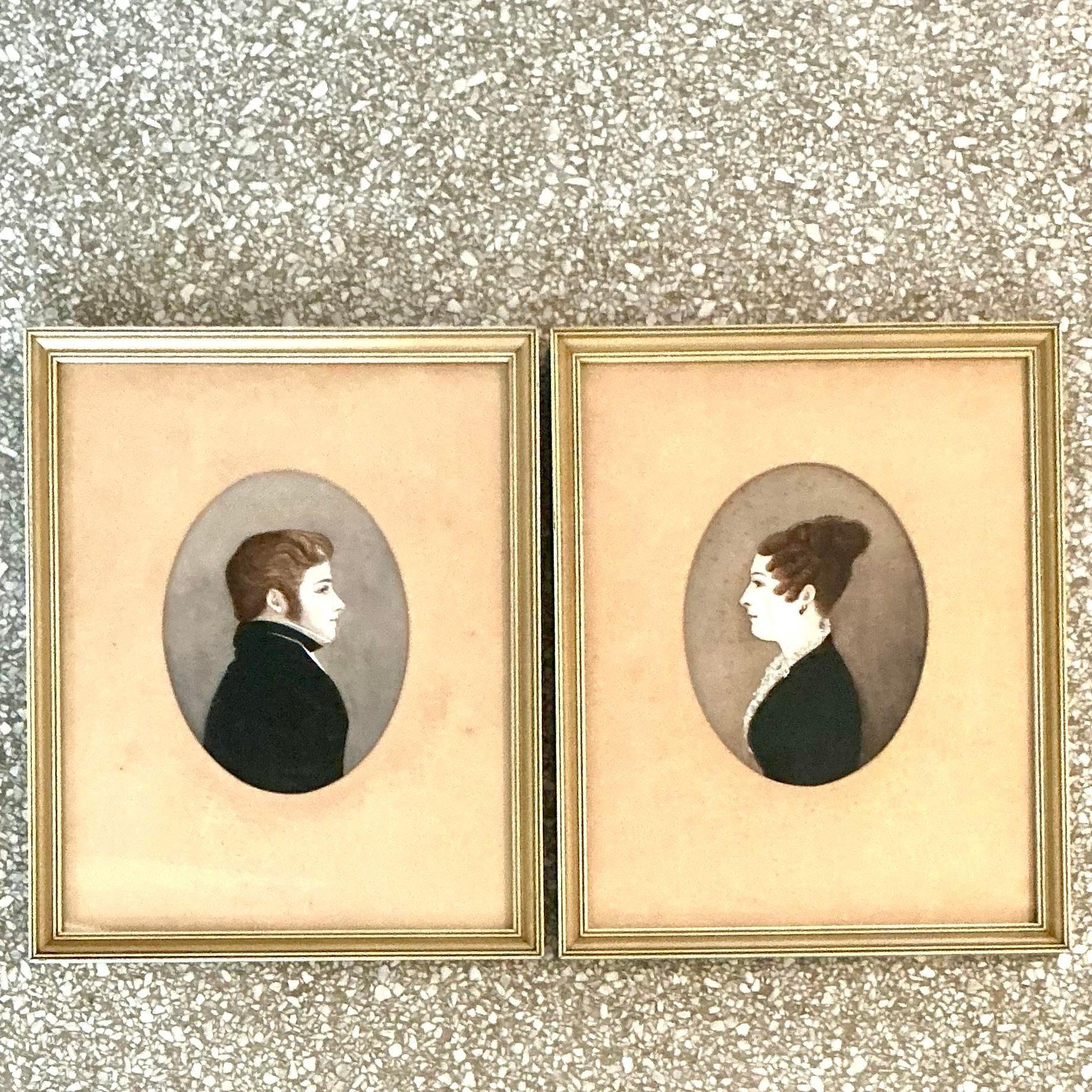 Vintage Regency-Porträts auf Papier im Regency-Stil im Angebot 3
