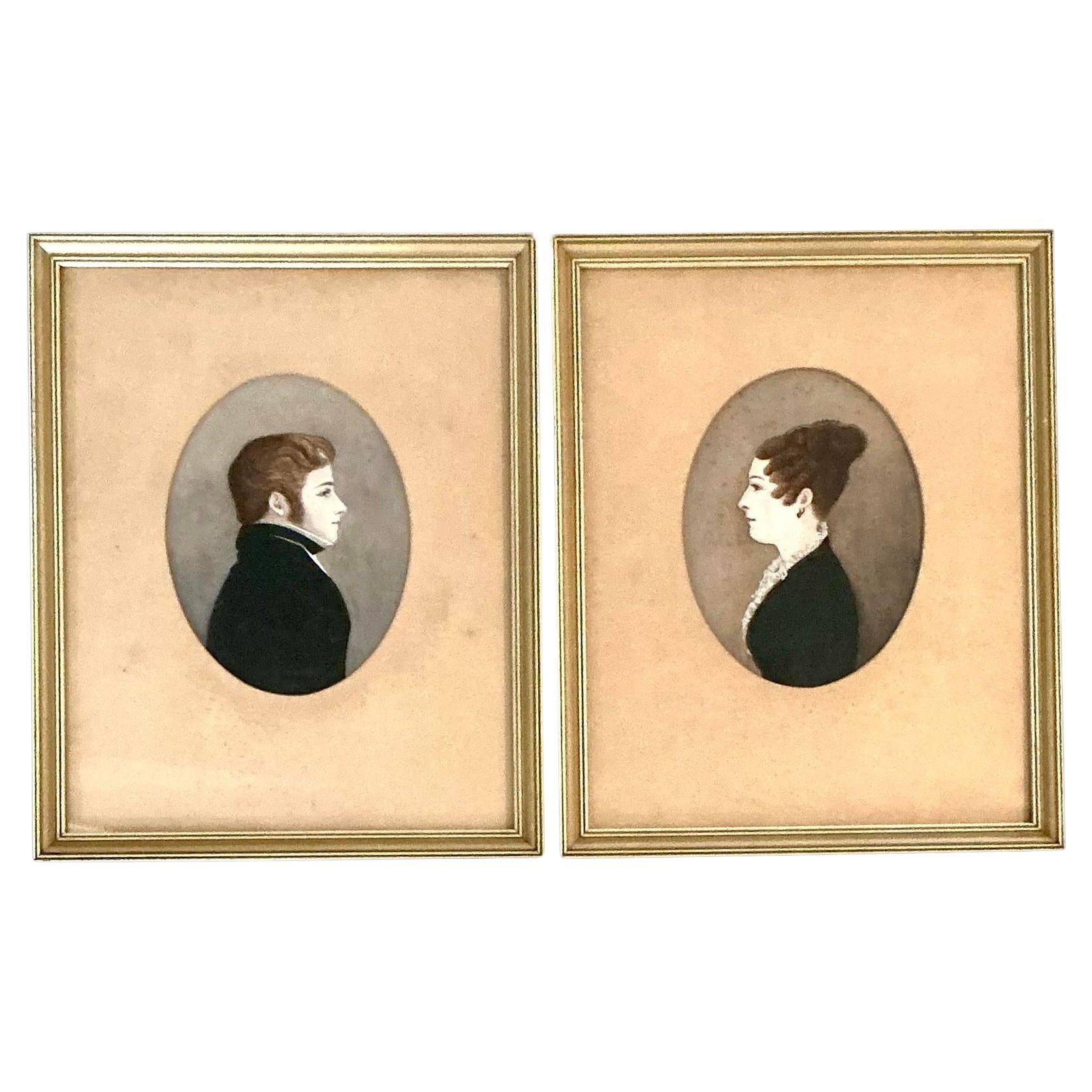 Retratos de Perfil Vintage Regency sobre Papel