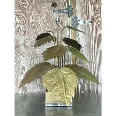 Vintage Regency Punch Cut Brass Leaves Lamp