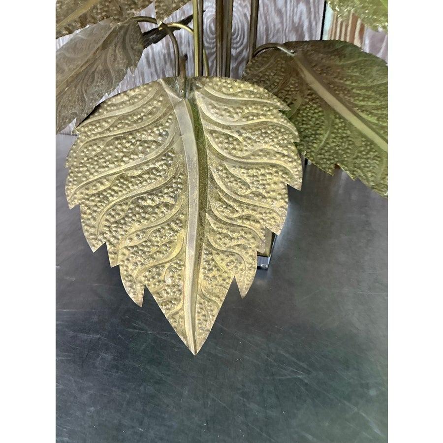 American Vintage Regency Punch Cut Brass Leaves Lamp For Sale