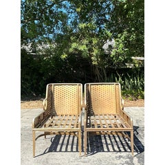 Vintage Regency Punch Cut Diamond Cast Aluminum Chaise Lounge - A Pair