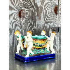 Vintage Regency Putti Cherub Majolica Centerpiece